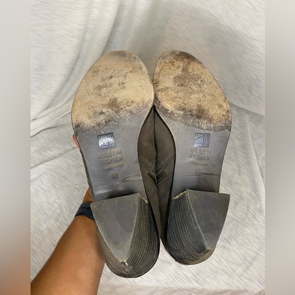 Eileen Fisher Textured Boots Charcoal/Brown Booties - Picture 5 of 7